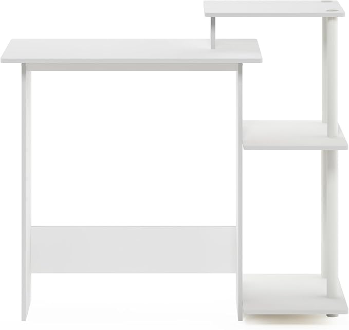 Furinno EFFICIENT Desk, 28.6" Wide Gaming Desk with 3 Open Side Shelves, Laptop Notebook Computer Desk, Office Desk for Home Office, Study Room, Dorm, Bedroom, White