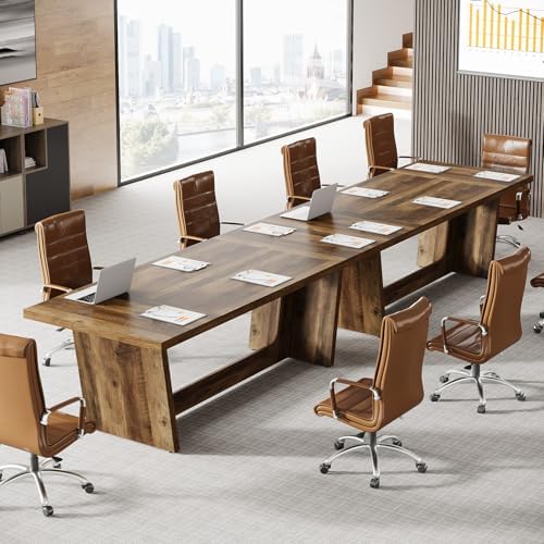 Tribesigns 6 FT Conference Room Table, 71”Large Executive Seminar Desk for 6–8 People, Rectangular Meeting Table for Office, Heavy-Duty Business Boardroom Table with Wooden Pedestal Base, Dark Brown