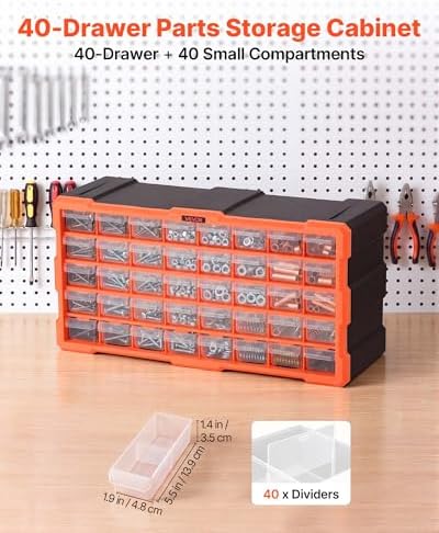 VEVOR 40-Drawer Storage Organizer, Plastic, Drawer Storage Cabinet for Garage Organization, Stackable Small Parts Organizer, Wall-Mounted Toolbox, for Hardware, Beads, Screws, Crafts, Building Bricks