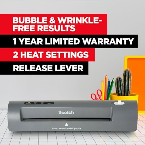 Scotch Thermal Laminator and Pouch Bundle, 2 Roller System, Laminate up to 9" Wide (TL901X) with Scotch Laminating Pouches, 200-Pack (TP3854-200)