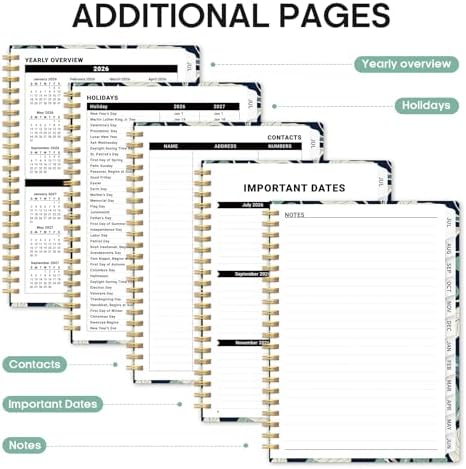 Planner 2026-2027, Jul 2026-Jun 2027 Academic Monthly & Weekly Planner | 6.3" x 8.5" Hardcover Pretty Calendar Planner for Women, Spiral Organizer for School Office Home Supplies, Botanic Berry