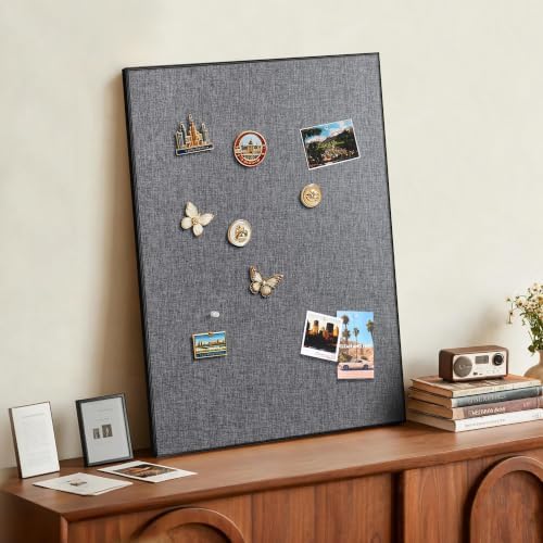 SELEAD Linen Bulletin Board 30” x 20” - Black Aluminum Frame, Grey Fabric