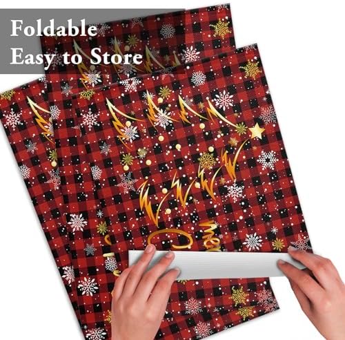 Merry Christmas Placemat 1PC, Gold Xmas Tree Heat Resistant Washable Table Place Mats Red Black Buffalo Plaid Pattern Cotton Table Linens Party Holiday Decor for Kitchen Dining Outdoor Indoor