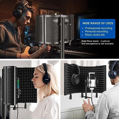 Aokeo Studio Recording Microphone Isolation Shield, Pop Filter.High Density Absorbent Foam is Used to Filter Vocal. Suitable for Blue yeti and Any Condenser Microphone Recording Equipment