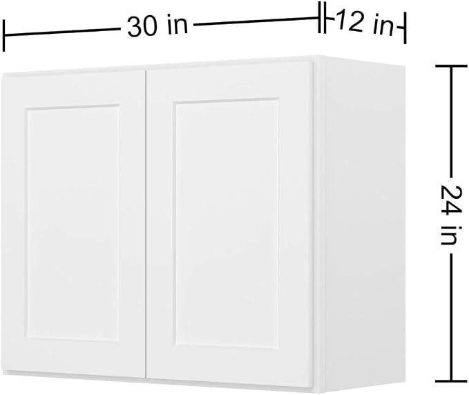 Furinno Shaker Wall Kitchen Cabinet 2-Doors, White | 12 D x 30 W x 24 H, Adjustable Hinges, Soft-Close Shaker-Style Door, Ready to Assemble, Plywood, for Pantry, Dining Room