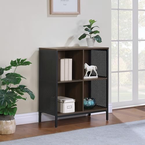 OSP Home Furnishings Ace Contemporary Modern Storage Bookcase with Shelves, 2- Shelves, 4 Cubes, Ozark Ash Finish