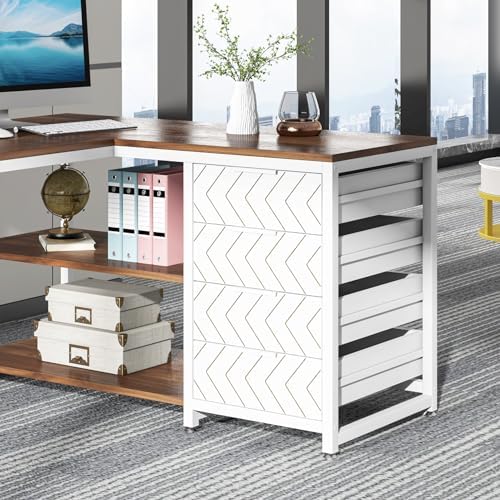 Tribesigns L Shaped Computer Desk with Storage Drawers, 59 inch Corner Desk with Shelves, Reversible L-Shaped Office Desk Study Writing Table Workstation for Home Office, Walnut & White