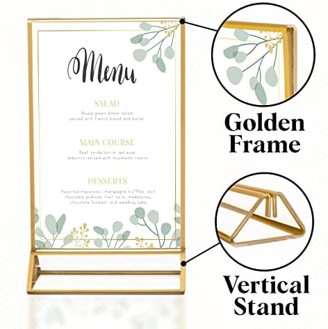 Clear Acrylic 2 Sided Frames with Gold Borders and Vertical Stand (Pack of 6) | Ideal for Wedding Table Number Holder, Double Sided Sign, Clear Photos, Menu Holders