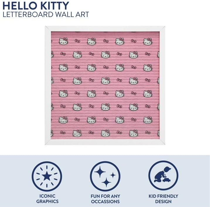 Sanrio Hello Kitty 12"x12" Letter Board,Message Board Sign for Desk, Room Decor, Quotes, Notes & Personalized Display,Includes 145 Characters