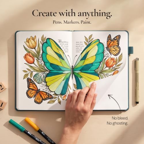 Bullet Dotted Journal Dot Grid Notebook | A5 Daily Journaling Notebooks for Personal Writing, Work, Women | 120gsm Thick Paper, Hard cover, Lay Flat Binding | 5x7 Journals Cuaderno Libretas de apuntes