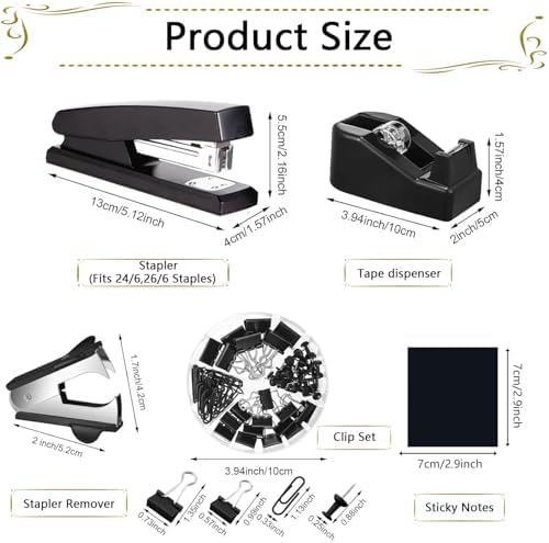 Office Supplies,Desk Accessories,Stapler and Tape Dispenser Set,1000 Staples,Staple Remover,Pen Holder,Folding Phone Holder,Journal Notebook,Ballpoint Pen,Scissor,Ruler,Clear Tape,Sticky Notes,Ect