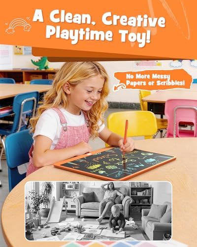 LCD Writing Tablet 16 Inch, Toys for 3 4 5 6 7 8 9Year Old Boys Girls, Colorful Doodle Board Drawing Tablet, Gift for Boys Age 3-12 Years, Memo Board, Drawing Pads with Lanyard (Orange-16Inch)