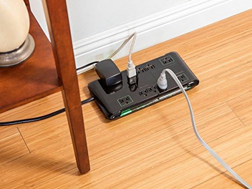 Monoprice 12 Outlet Slim Surge Protector - UL Rated, 4,230 Joules, Grounded And Protected Light Indicator, 10 Feet, Black