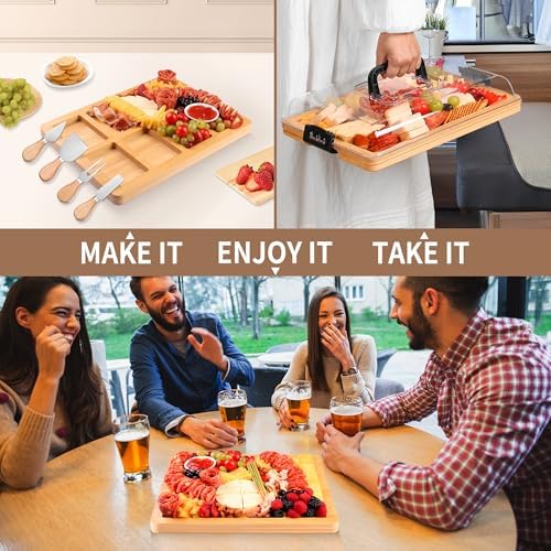CAWIU Portable Charcuterie Board with Lid, Travel Cheese Board & Snack Tray