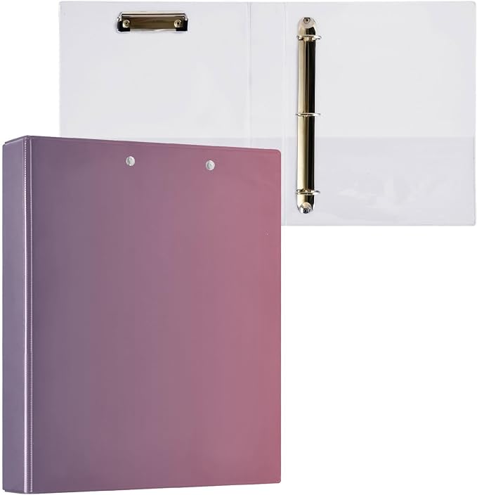 KLL 3 Rings Binder 1 and A Half Inch Binder with Pocket Cover 1/2 Packs School Supplies Binder Hardcover Blue Pink Gradient (2)
