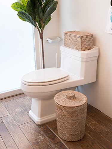 Kouboo La Jolla Rattan Waste Basket with Lid, Large White Wash Insert