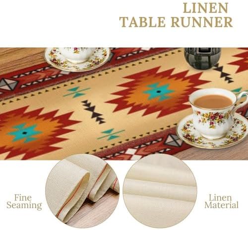 Aztec Southwest Table Runner, Ethnic Style Geometric Triditional Kitchen Table Runners Table Setting Decor for Garden Farmhouse Wedding Party Holiday Dinner Home, 13x70 Inch