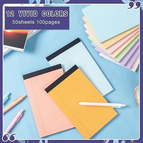 Lincia 24 Pcs 5" x 8" Small Legal Pads Colored Lined Note Pads Narrow Ruled Writing Notepads 50 Sheets Per Micro Paper Notebook Lined and Perforated for College Office Supplies (Bright Colors)