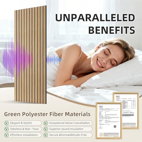 TO-TH Soundproof Panels Decorative Noise Absorbing Wall Panel 4 Pack, Teak