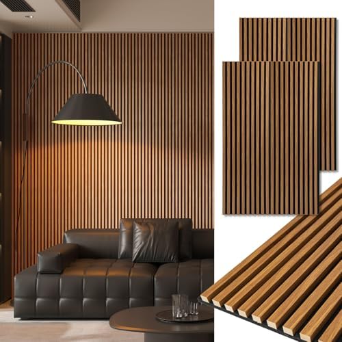 Art3d 48 x 24 Inch 3D Fluted Soundproof Wood Slat Wall Panel, 2-Pack, Teak