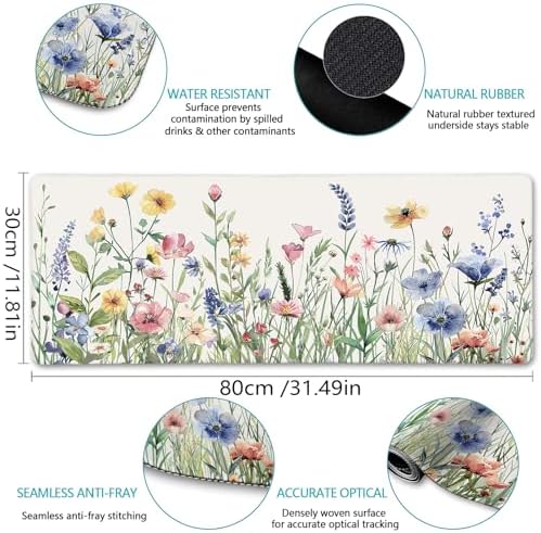 LIMKRIAN Flower Mouse Pad Large Desk Mat for Keyboard Mouse, 31.5x11.8 in