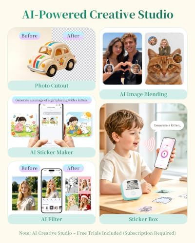 Memoking Mini Sticker Printer T02 Mini Thermal Printer with 6 Rolls Paper