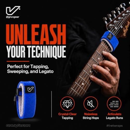 Gruv Gear Fret Wrap & Guitar Mute, Fretwrap for Acoustic, Electric & Bass | String Dampener Recording, Tapping & Practice Accessory (1 Pack, Small Blue, Fits 4 String Bass, 6 String Guitar)