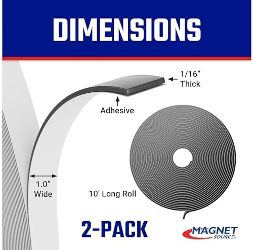 Master Magnetics Flexible Magnetic Strip with Adhesive Back - 0.06" Thick, 1" Wide, 10 Feet Long, 1 Roll, 07019