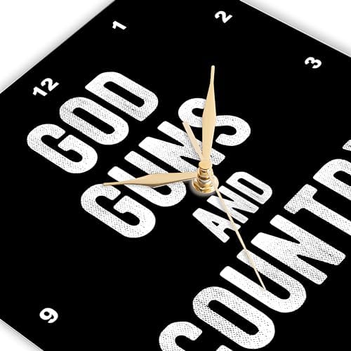 3dRose God Guns and Country. Bold Distressed White Lettering on Black. 10x10 Wall Clock
