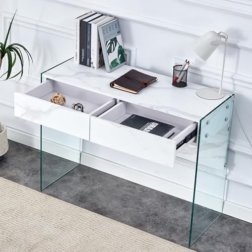 White Environmental Protection Minimalist Dresser, Desk, Desktop Computer Desk, with Double Drawer Storage Space, Simple Home, Perfect for Various Styles of Home Environment.