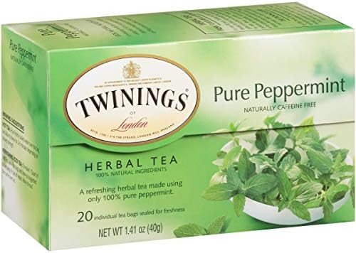 Twinings Pure Peppermint Herbal Tea Individually Wrapped Bags, Fresh Minty Flavour, Naturally Caffeine-Free, Enjoy Hot or Iced, 20 Count (Pack of 3)