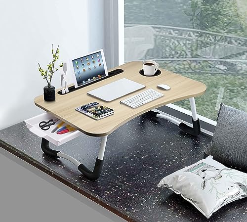 Slendor Bed Desk for Laptop and Writing with Storage, Cup Holder, Light