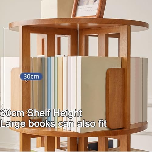 GAMAK Rotating Bookshelf Tower for Kids 360 Display 4 Tier Floor Standing Bookcase Tall Skinny Wood Bookcase Spinning Bookshelf for Bedroom Living Room Study Room (Color : Walnut)