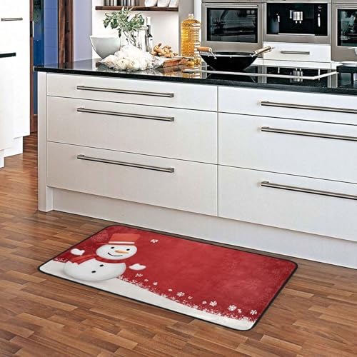 Christmas Snowman Kitchen Mat Winter Snowflakes Holiday Kitchen Rug Red Glitter Floor Mats Washable Non Slip Area Rug for Bedroom Living Room Home Decor 39" X 20"