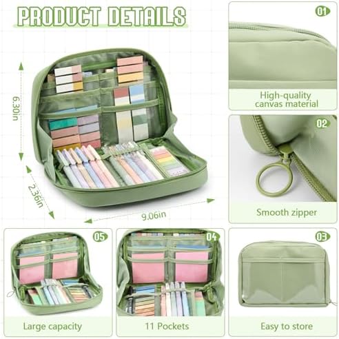 Jutom 41 Pcs Aesthetic Book Annotation Kit with Pencil Bag Bible Journaling Kit Notebook Sticky Note Tab Highlighter Black Ink Pen Page Marker School Office Supplies Christmas Bible Lover Gift(Green)