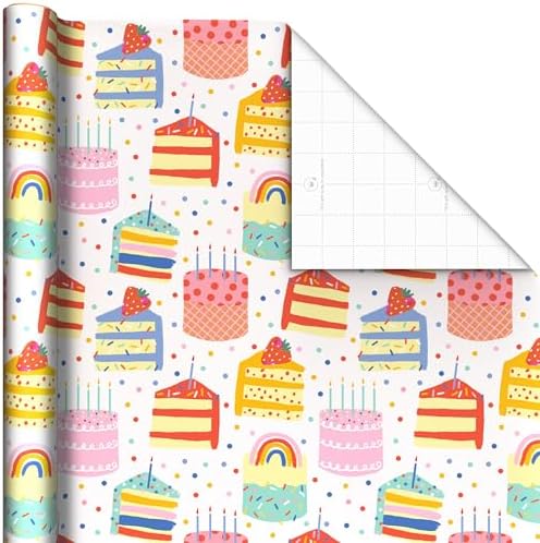 Hallmark Donuts and Strawberry Wrapping Paper Rolls for Birthdays, Valentine's Day, Teacher Appreciation (Set of 3 Rolls: 75 Sq. Ft. Total) Pink, Teal, White, Rainbow, Confetti