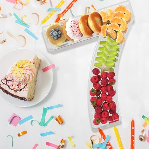 13.8" Extra Large Acrylic Number Charcuterie Board Box, Reusable Fillable Number Cake Candy Dish Display Serving Tray for Birthday Anniversary Party Decoration (7)