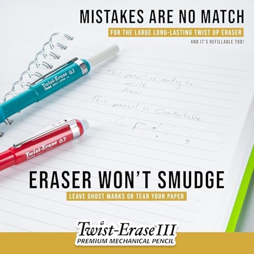 Pentel Twist Erase III Mechanical Pencil 0.7mm - Pre-Loaded Super Hi-Polymer HB Lead - Assorted Color Barrels - Pack of 3 + Lead & Eraser Refills