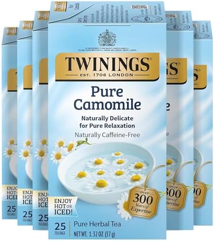 Twinings Pure Camomile Herbal Tea Individually Wrapped Bags, 25 Count (Pack of 6), Calming & Delicate, Naturally Caffeine-Free, Enjoy Hot or Iced, 150 Teabags