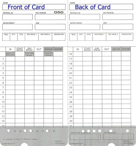 Compumatic Time Cards for uPunch HN2000/HN4000 Calculating Clocks (Qty 300)