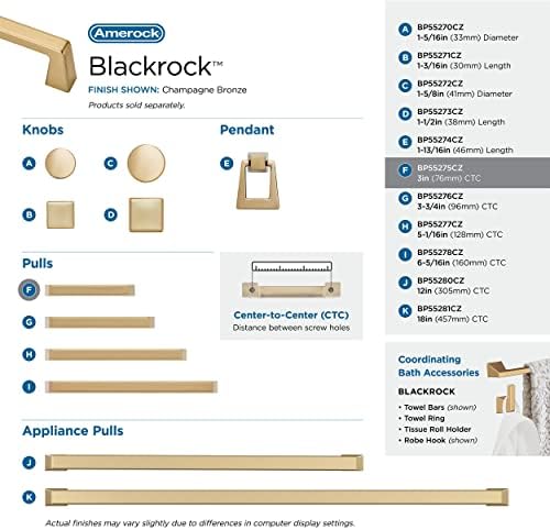Amerock | Cabinet Pull | Champagne Bronze | 3 inch (76 mm) Center to Center | Blackrock | 1 Pack | Drawer Pull | Drawer Handle | Cabinet Hardware