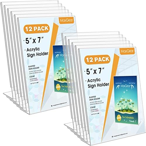 MaxGear Acrylic Sign Holder 5 x 7 Inches 12 Pack, Vertical L Shape