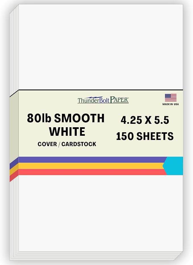 150 Bright White Smooth 80# Card Paper Sheets -4.25" X 5.5" (4.25X5.5 Inches) Quarter Letter Size - 80 lb/Pound Cover Weight - Quality Paper for Consistency in Print as a Result of The Smooth Finish