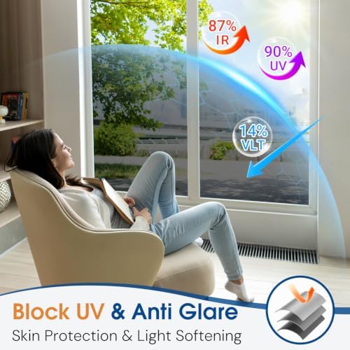 Homein Window Tint for Home with Tools, One Way Window Film, Black Silver