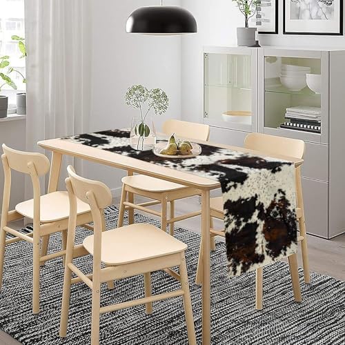Cow Print Table Runner, Black White Cowhide Print Western Style Table Runner Country Farmhouse Cottage Cow Patten Table Decoration for Home Kitchen Dining, 13x90 Inch