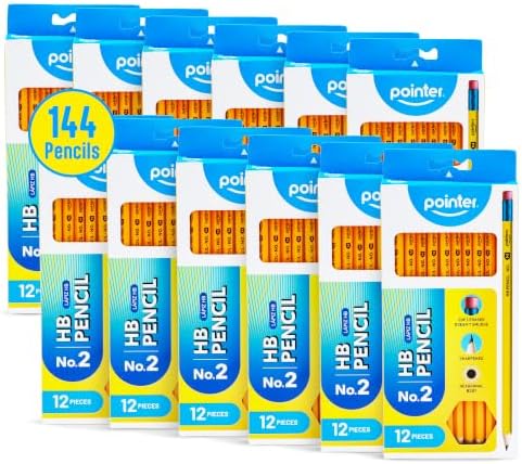 Pointer No. 2 HB Pencils Presharpened HB Wood-Cased Soft Erasers 144 Pack