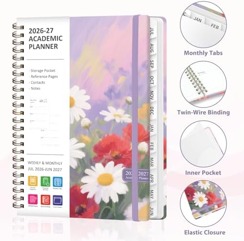 Planner 2026-2027, Weekly and Monthly Academic Planner, July 2026 - June 2027, Hardcover Calendar Agenda Book for School Year Planning, School Supplies for Teacher and Student, A5(6.3'' x 8.5'')