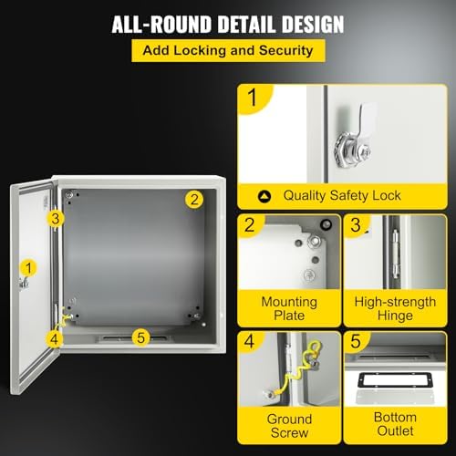 VEVOR NEMA Steel Enclosure, 12" x 12" x 8" NEMA 4X Steel Electrical Box,IP66 Waterproof & Dustproof,Outdoor/Indoor Electrical Junction Box,with Mounting Plate