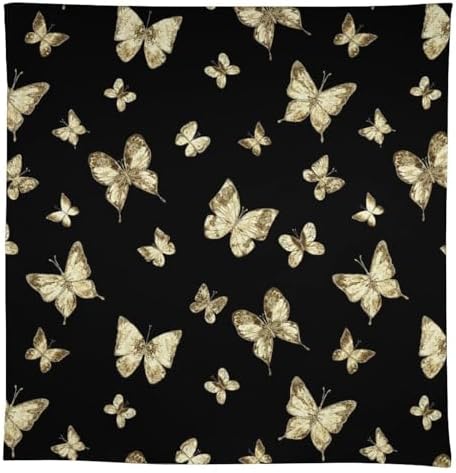 Golden Butterfly Tablecloth, Vintage Luxury Yellow Golden Butterflies Print Table Cloth for Kitchen Dining Coffee Table Outdoor Party Decor 60x110in