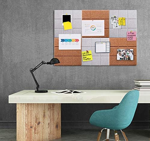 Large Felt Board Tiles for Wall with 30 Push Pins, 11.8"x11.8" Pack of 6 Pin Board Notice Boards for Home Office Kitchen, Bulletin Board Wall Tiles for Photos Memos (Orange+Grey, 6 Pack)